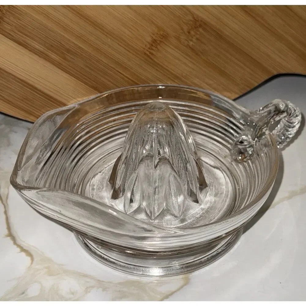 Vintage Anchor Hocking Glass Clear Ribbed Citrus Reamer Juicer 8x6” 1960’s